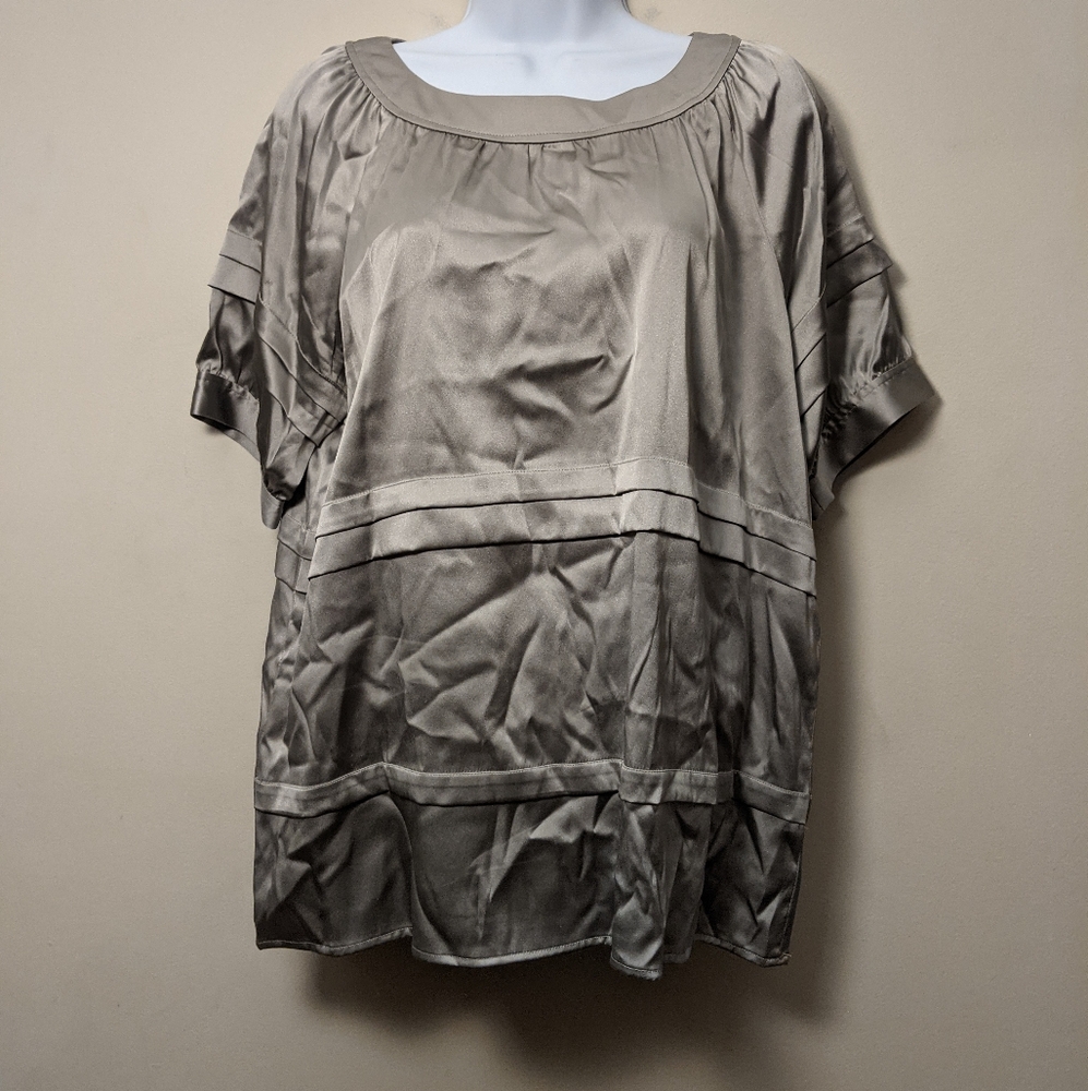 ROBIN HOWE Silver Gray Boat Neck Silk Short Sleeve Blouse Top 10
